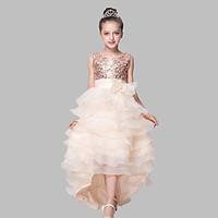 ball gown asymmetrical flower girl dress organza satin sequined jewel  ...