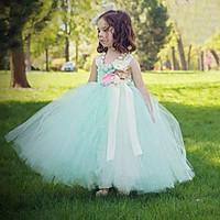 ball gown ankle length flower girl dress tulle polyester sleeveless sp ...