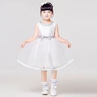 ball gown short mini flower girl dress satin tulle jewel with bows sas ...