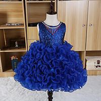Ball Gown Knee-length Flower Girl Dress - Cotton Organza Satin Jewel with Beading Crystal Detailing
