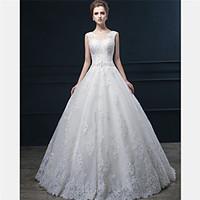 Ball Gown Wedding Dress Floral Lace Sweep / Brush Train Jewel Lace Tulle with Sequin Appliques Beading Lace