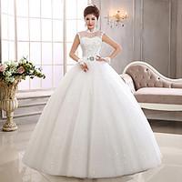 Ball Gown Wedding Dress See-Through Floor-length High Neck Tulle with Appliques Sequin