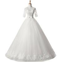 Ball Gown Wedding Dress Lacy Look Floor-length Scoop Satin Tulle with Appliques Sash / Ribbon