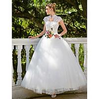 Ball Gown Wedding Dress Vintage Inspired Floor-length High Neck Organza with Appliques Beading