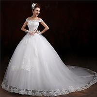 ball gown wedding dress lacy look chapel train off the shoulder tulle  ...