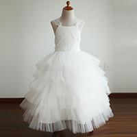 Ball Gown Ankle-length Flower Girl Dress - Lace / Tulle Sleeveless Straps with