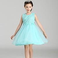 Ball Gown Short / Mini Flower Girl Dress - Satin Tulle Polyester Sleeveless Jewel with Bow(s) Flower(s) Sash / Ribbon