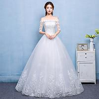 Ball Gown Wedding Dress - Chic Modern Lacy Look Floor-length Bateau Lace Satin Tulle with Lace