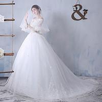 ball gown wedding dress vintage inspired sweep brush train bateau tull ...