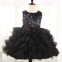 Ball Gown Short / Mini Flower Girl Dress - Cotton Satin Tulle Jewel with Bow(s) Crystal Detailing