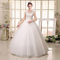 Ball Gown Wedding Dress Sparkle Shine Floor-length V-neck Lace Tulle with Appliques Sequin Beading