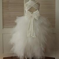 Ball Gown Ankle-length Flower Girl Dress - Lace / Tulle Sleeveless Straps with