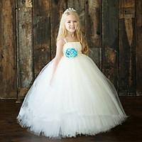 Ball Gown Ankle-length Flower Girl Dress - Tulle / Polyester Sleeveless Spaghetti Straps with