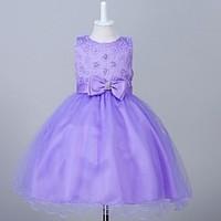 Ball Gown Knee-length Flower Girl Dress - Organza Jewel with Beading Bow(s)