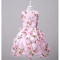 Ball Gown Knee-length Flower Girl Dress - Organza Jewel with Appliques