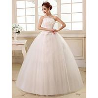 Ball Gown Wedding Dress Vintage Inspired Floor-length Strapless Satin Tulle with Sequin Flower Side-Draped