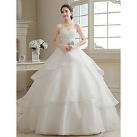 Ball Gown Wedding Dress Vintage Inspired Floor-length Sweetheart Organza with Criss-Cross Flower Tiered