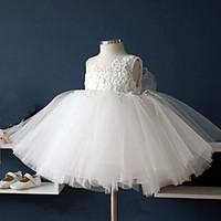 Ball Gown Tea-length Flower Girl Dress - Cotton / Lace / Tulle Sleeveless Jewel with