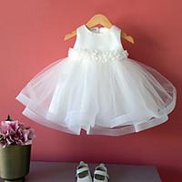 Ball Gown Tea-length Flower Girl Dress - Cotton / Tulle / Polyester Sleeveless Jewel with