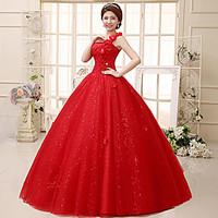 Ball Gown Wedding Dress Floor-length One Shoulder Lace / Tulle