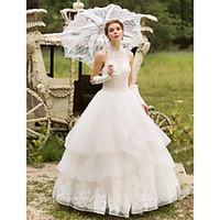 Ball Gown Wedding Dress - Elegant Luxurious Sparkle Shine Floor-length High Neck Tulle with Appliques Beading