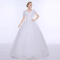 Ball Gown Wedding Dress Floor-length V-neck Tulle with Beading