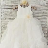 Ball Gown Floor-length Flower Girl Dress - Organza / Satin Sleeveless Scoop with