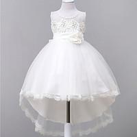 Ball Gown Court Train Flower Girl Dress - Lace Organza Jewel with Appliques Bow(s) Lace