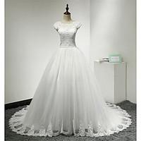 ball gown wedding dress lacy look chapel train scoop lace tulle with l ...