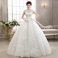 Ball Gown Wedding Dress Floral Lace Floor-length Jewel Lace with Appliques Beading