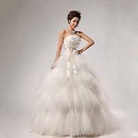 Ball Gown Wedding Dress Vintage Inspired Floor-length Strapless Lace with Flower Sash / Ribbon Tiered