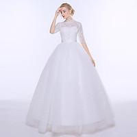 Ball Gown Wedding Dress Floor-length High Neck Tulle with Beading