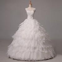 Ball Gown Wedding Dress Vintage Inspired Floor-length Straps Organza with Beading