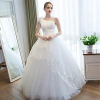 ball gown wedding dress lacy look floor length one shoulder satin tull ...