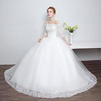 Ball Gown Wedding Dress Lacy Look Floor-length Off-the-shoulder Lace Satin Tulle with Lace