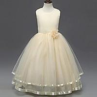 Ball Gown Ankle-length Flower Girl Dress - Organza Jewel with Flower(s)