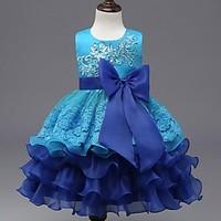Ball Gown Knee-length Flower Girl Dress - Organza Jewel with Appliques Bow(s) Sequins
