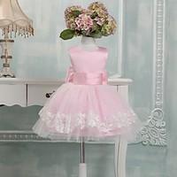 Ball Gown Knee-length Flower Girl Dress - Satin / Tulle Sleeveless Jewel with Bow(s)