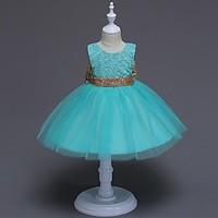 Ball Gown Knee-length Flower Girl Dress - Organza Jewel with Bow(s) Lace Sash / Ribbon
