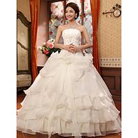 Ball Gown Wedding Dress Vintage Inspired Floor-length Strapless Organza with Appliques Beading Flower