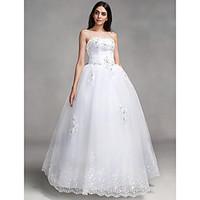 Ball Gown Wedding Dress Lacy Look Floor-length High Neck Lace with Appliques Beading Bow Sash / Ribbon