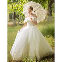 Ball Gown Wedding Dress - Sparkle Shine Floor-length Off-the-shoulder Tulle with Appliques Beading