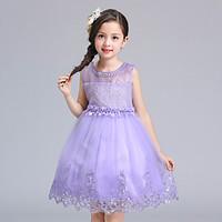 Ball Gown Short / Mini Flower Girl Dress - Satin Tulle Jewel with Bow(s) Embroidery Pearl Detailing Sash / Ribbon Sequins