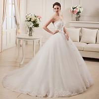 ball gown wedding dress vintage inspired court train strapless satin t ...