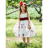 Ball Gown Tea-length Flower Girl Dress - Polyester Scoop / Square with Bow(s) / Flower(s) / Sash / Ribbon