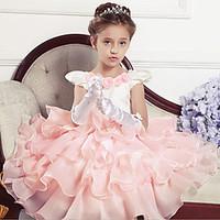 Ball Gown Tea-length Flower Girl Dress - Cotton / Tulle / Polyester Sleeveless Jewel with