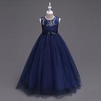 Ball Gown Floor-length Flower Girl Dress - Organza Jewel with Bow(s) Lace Sash / Ribbon