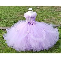 Ball Gown Ankle-length Flower Girl Dress - Tulle / Polyester Sleeveless Off-the-shoulder with