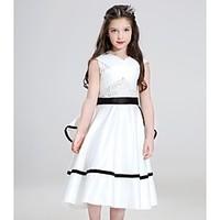 Ball Gown Knee-length Flower Girl Dress - Organza Jewel with Embroidery Lace Ruffles Ruched