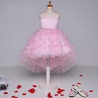 Ball Gown Asymmetrical Flower Girl Dress - Lace Strapless with Beading